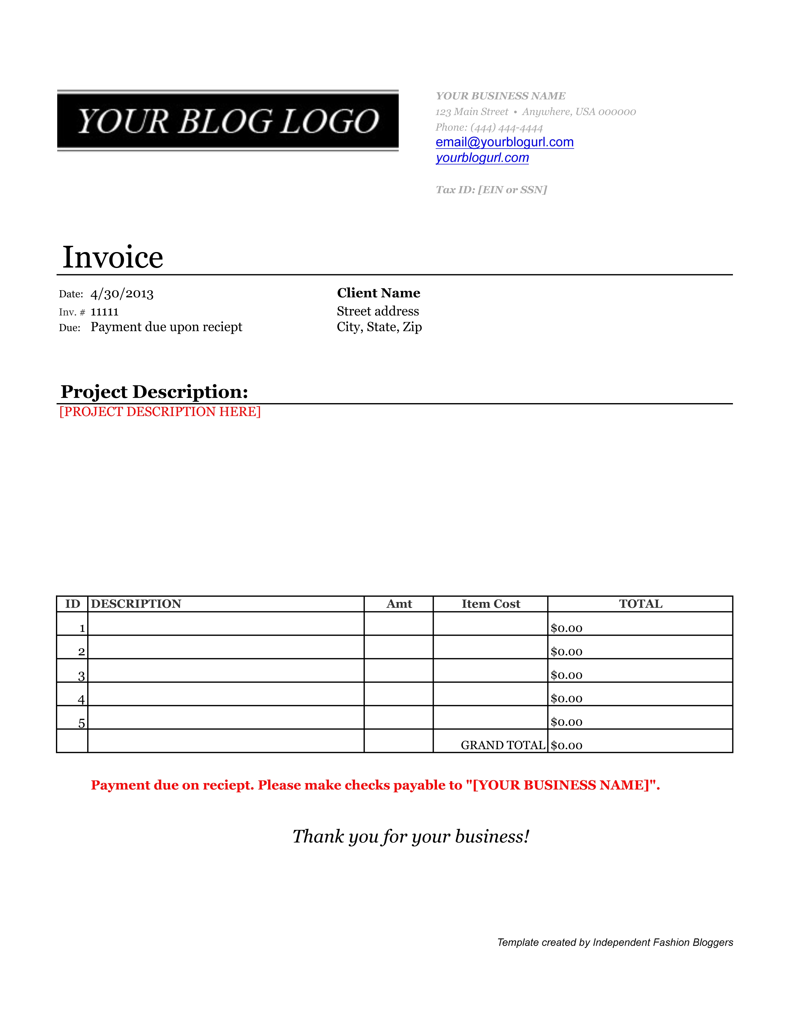 get paid invoice template for your blogger services sample of payment invoice