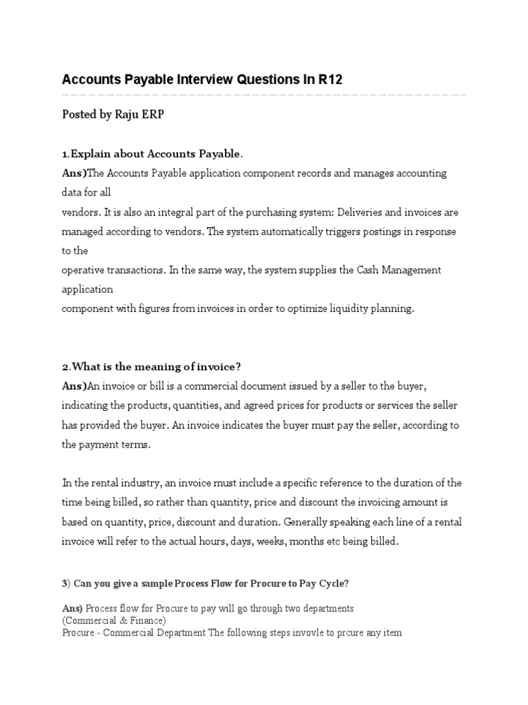 invoice accounts payable interview questions in r12 invoice accounts payable process sop