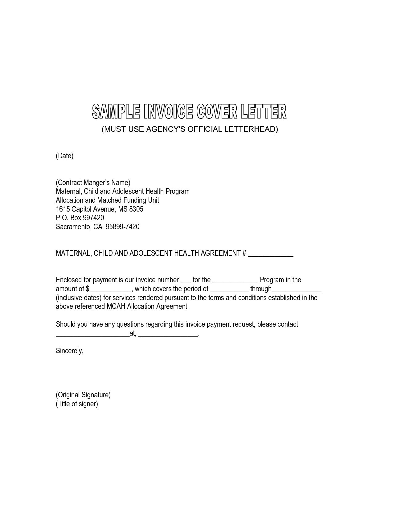 Sample Invoice Cover Letter For Payment