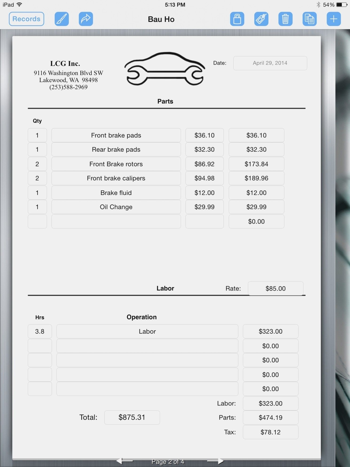 new car service receipt template exceltemplate xls sample invoice for car service