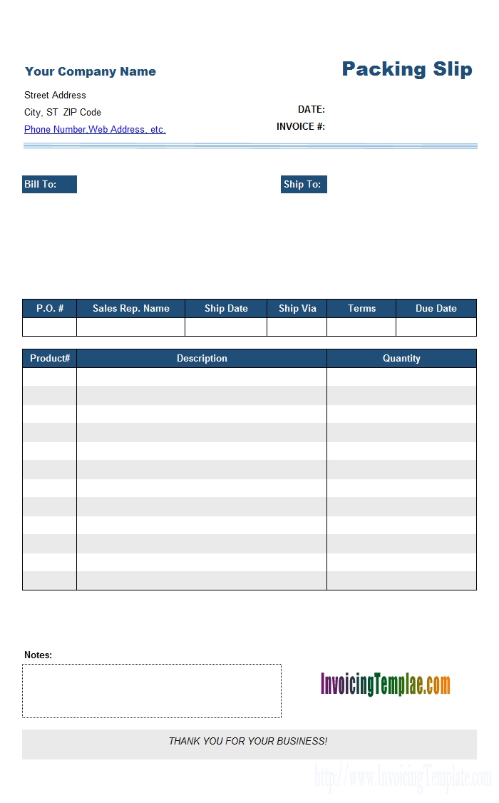 Packing List Invoice Template