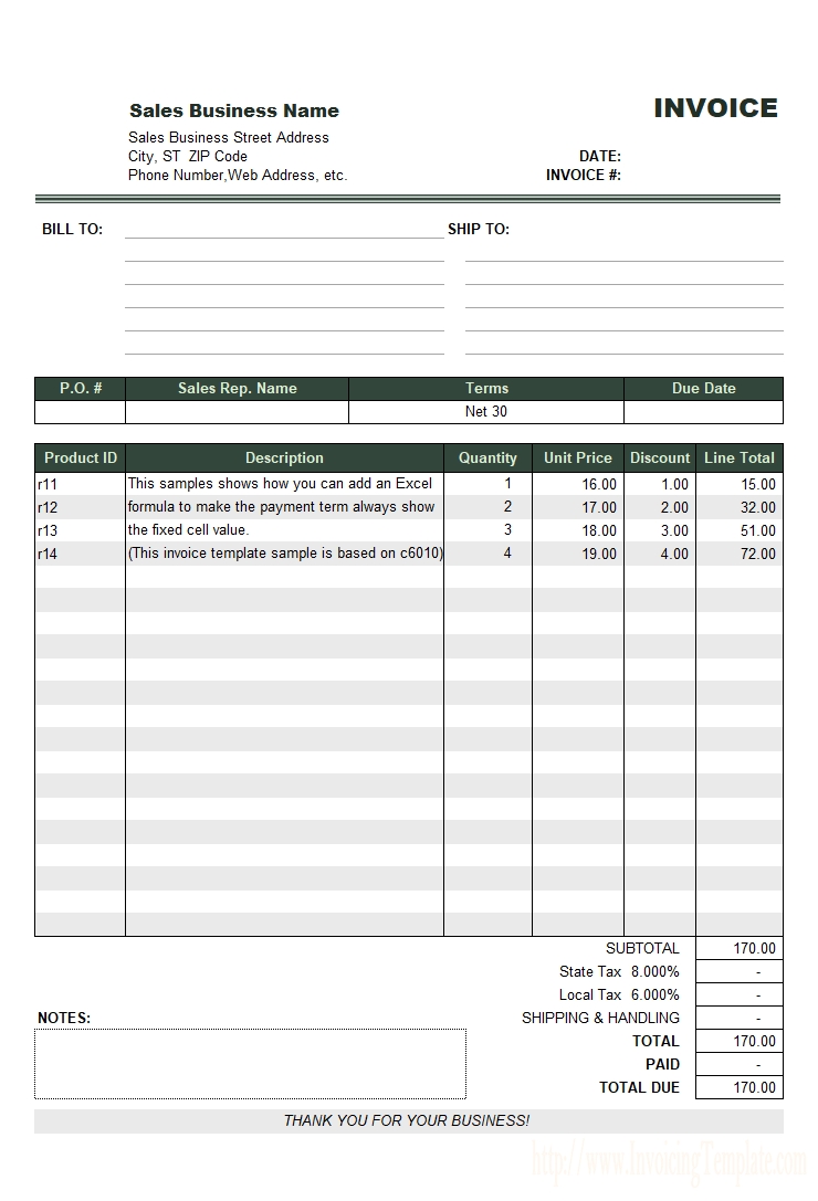 Credit Sales Invoice Template