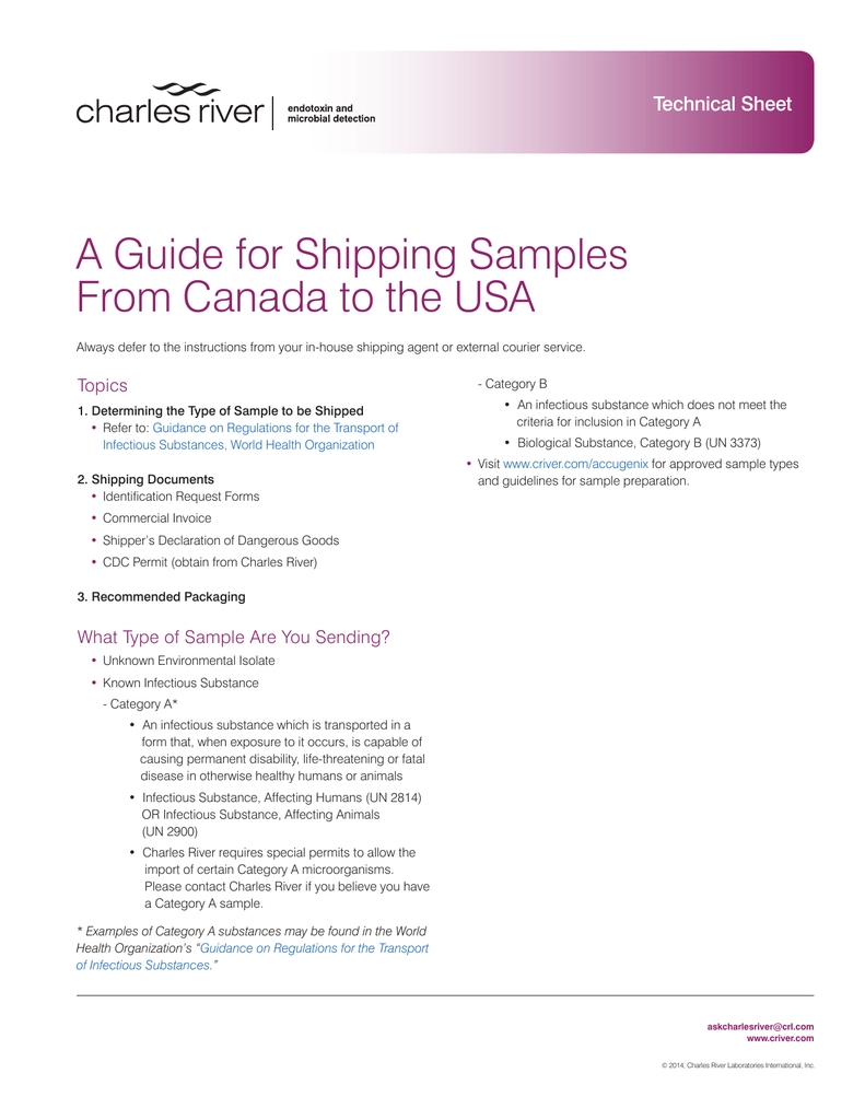 shipping sample guide from canada to us charles river commercial invoice biological samples