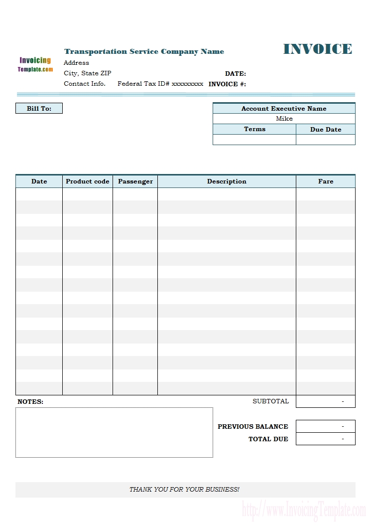 transportation invoice taxi service invoice template