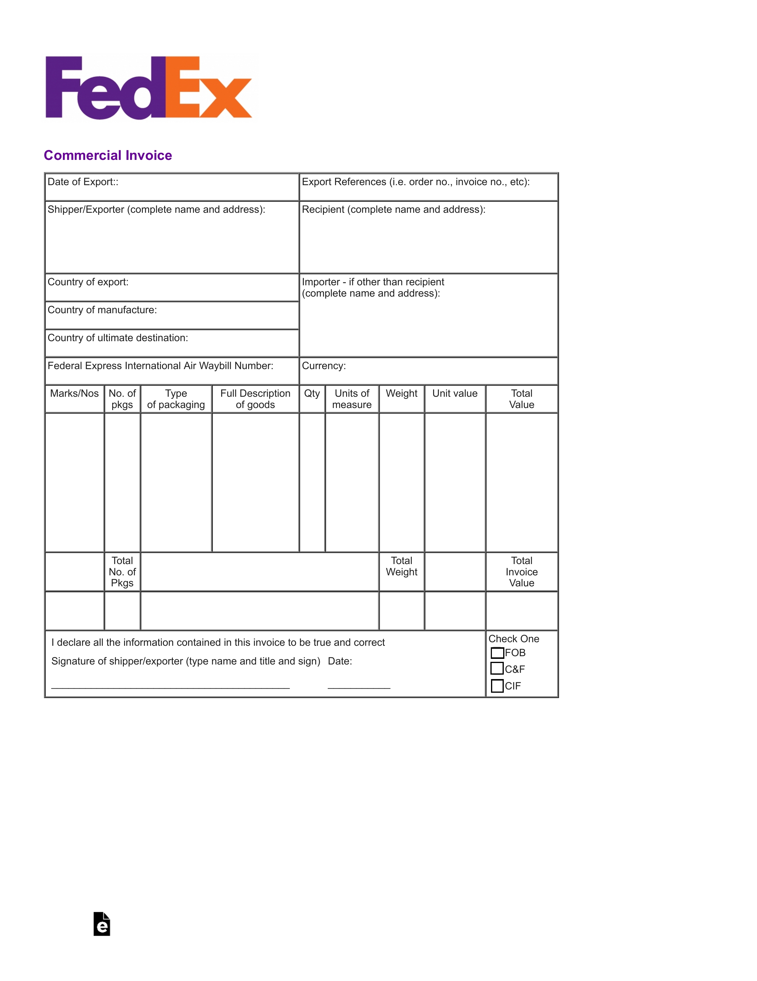 fedex commercial invoice form international