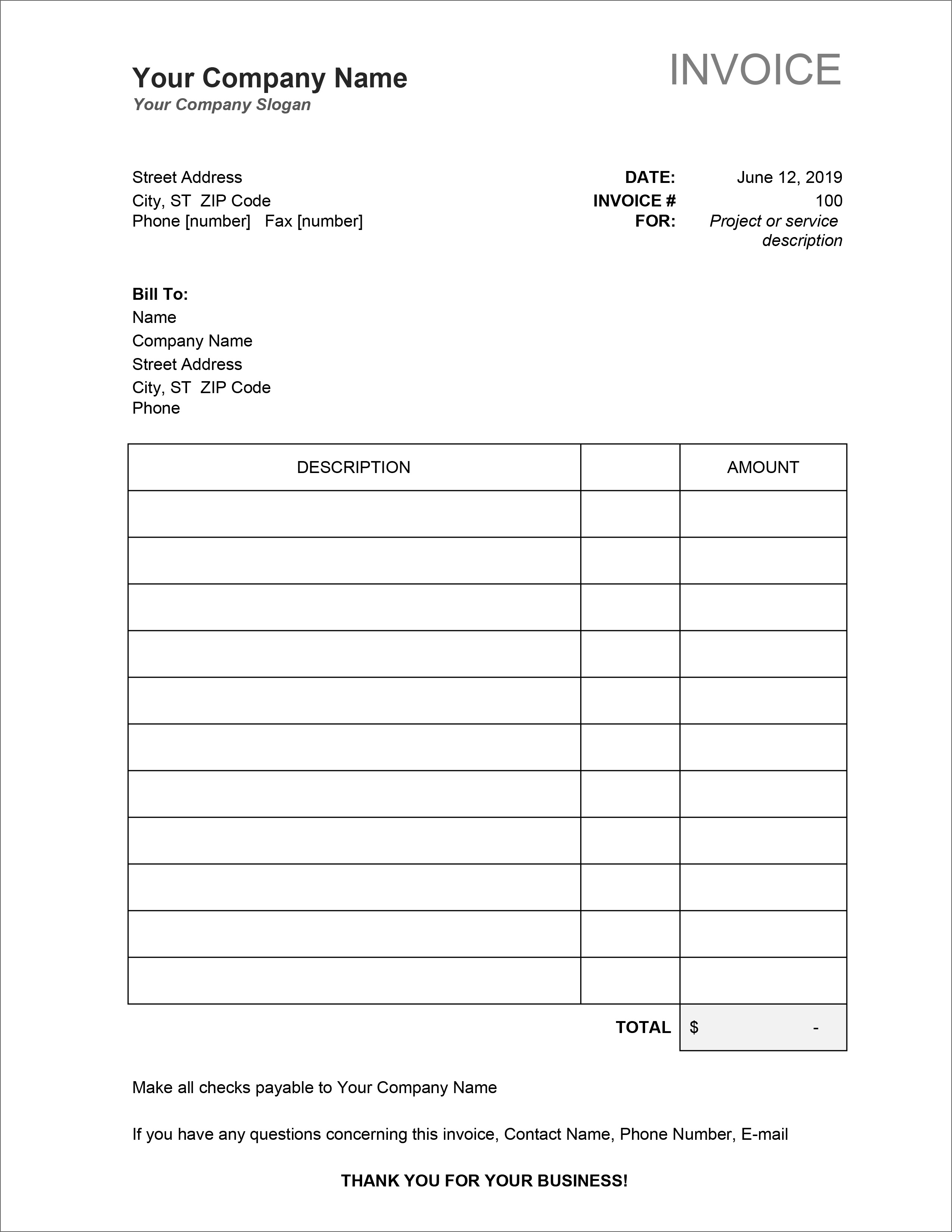 Printable Editable Invoice Template