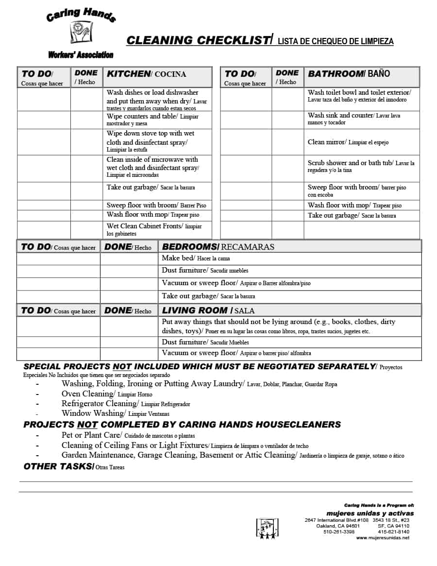 cleaning checklist template free