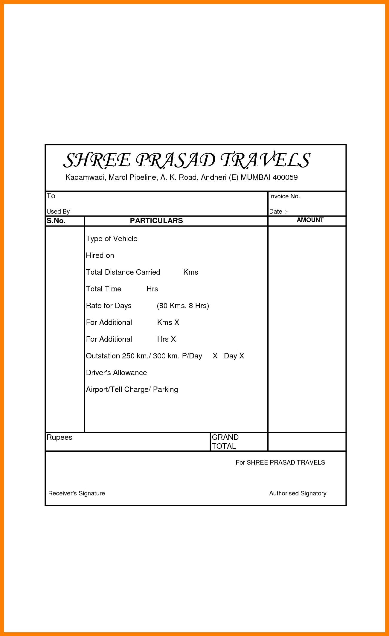 5 tours and travels bill format management on call receipt of tour and travels