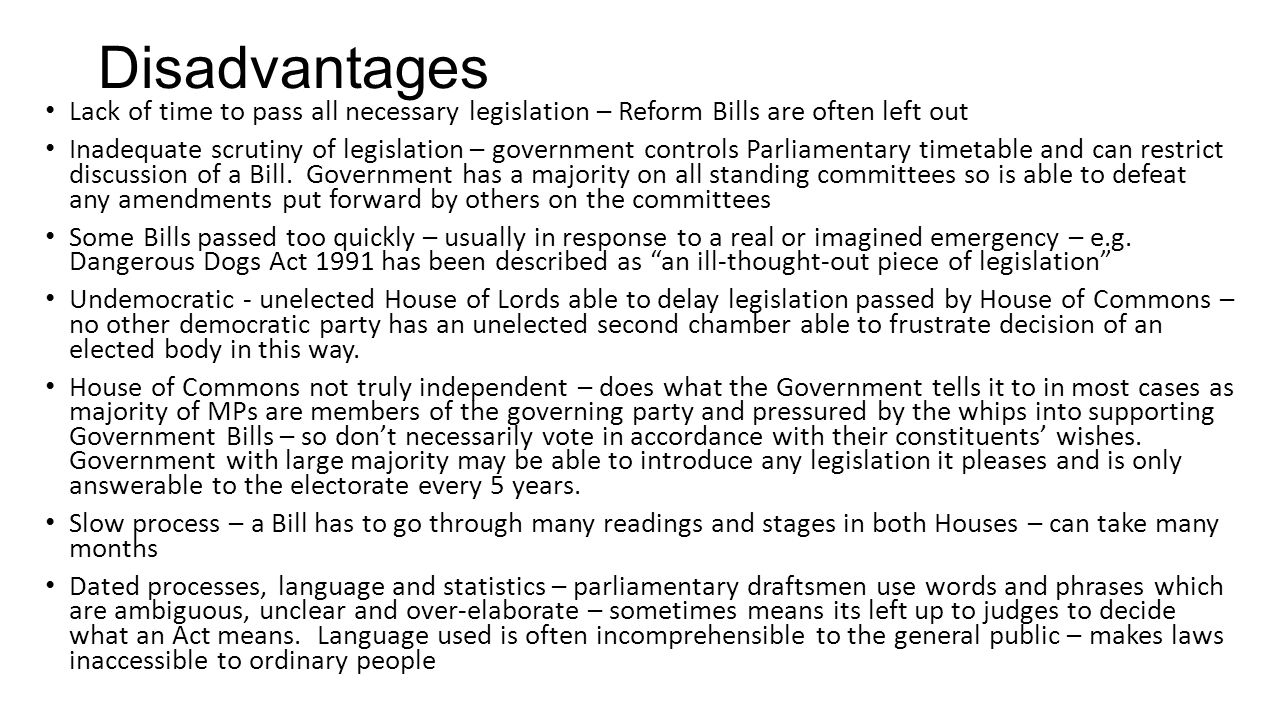 advantages and disadvantages of the parliamentary process advantages and disadvantages of bill format