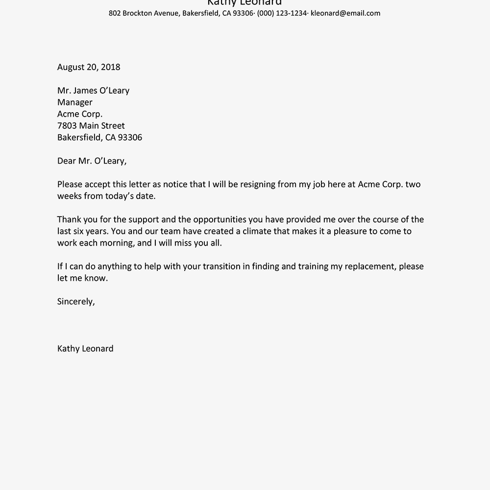 best resignation letter examples letter of resignation example