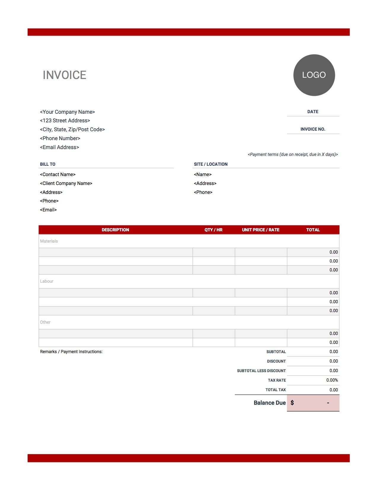 Plumdomain 7 Invoice Template Excel