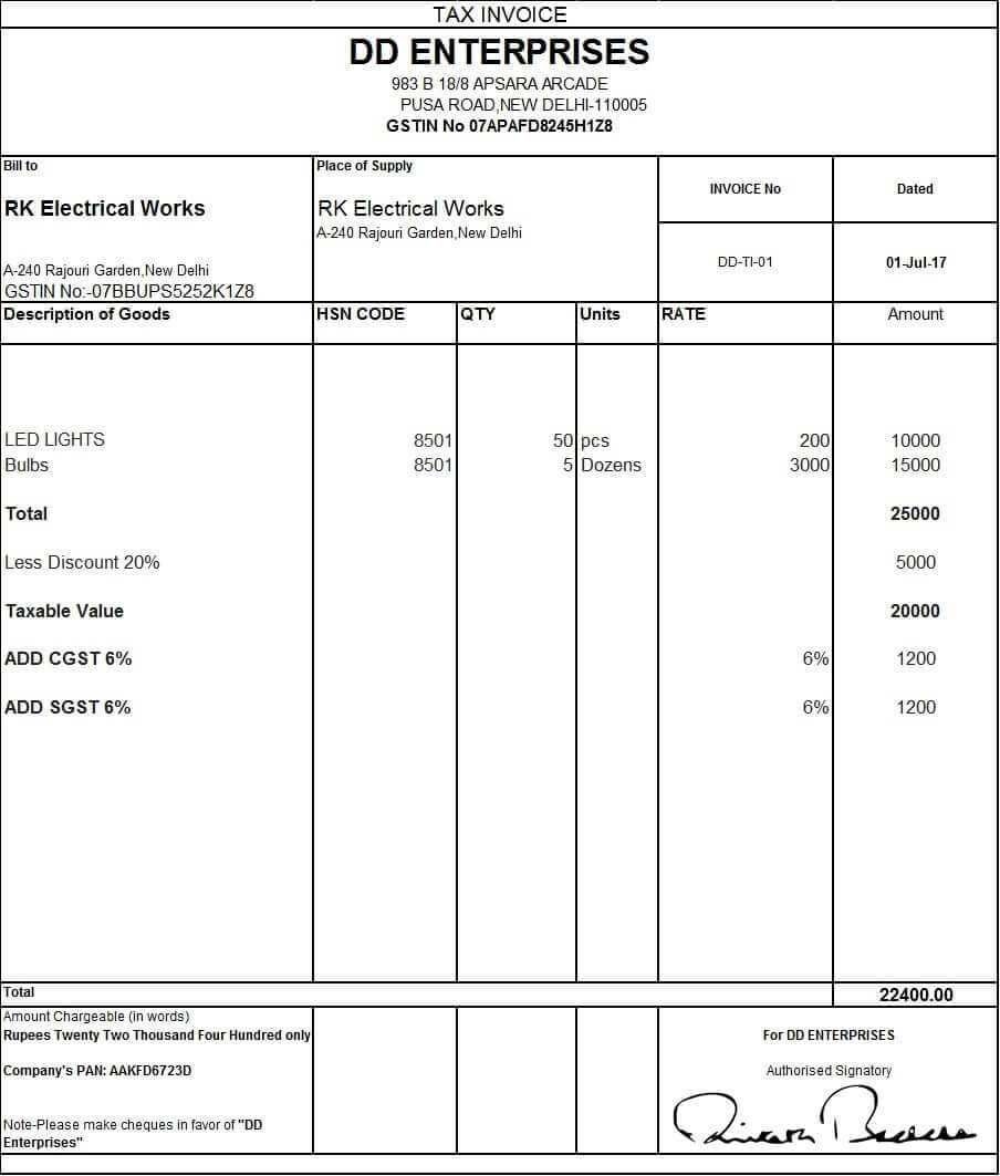 download excel format of tax invoice in gst gst invoice sample bill format with gst in word