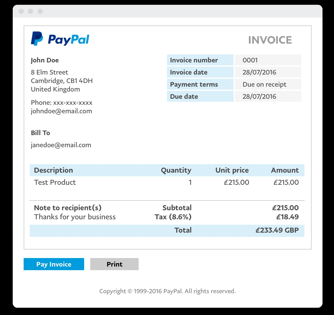 fake invoice from paypal