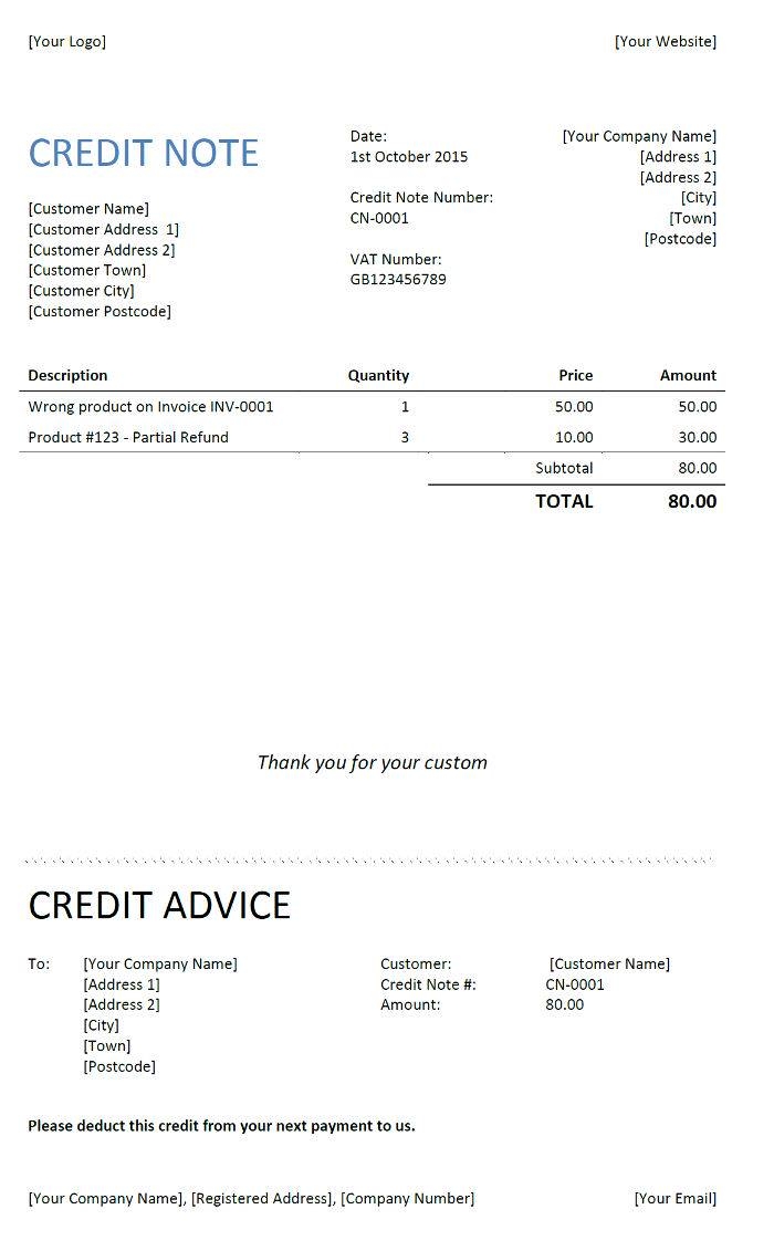 Credit Note Invoicing Template