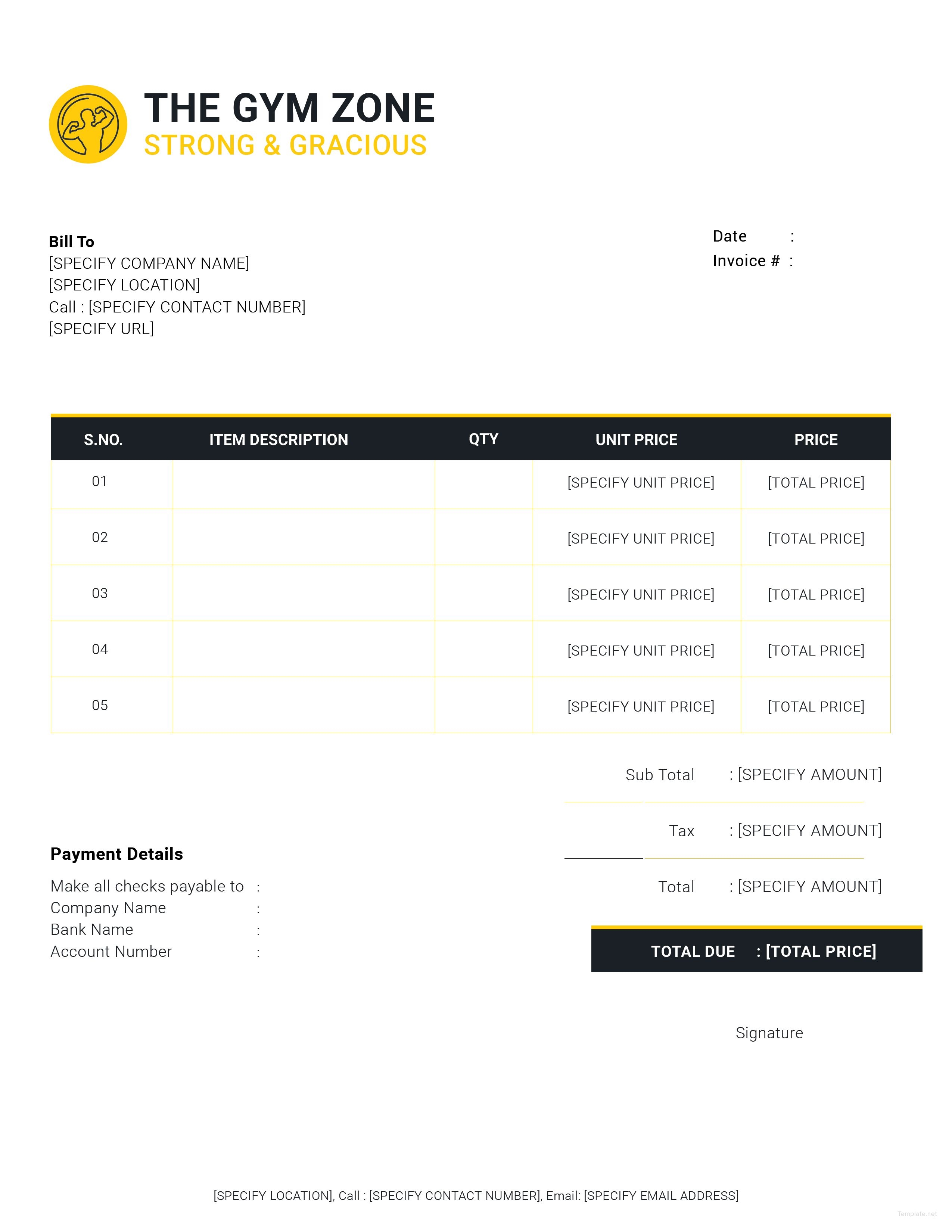 Gym Membership Receipt Template Invoice Template Ideas