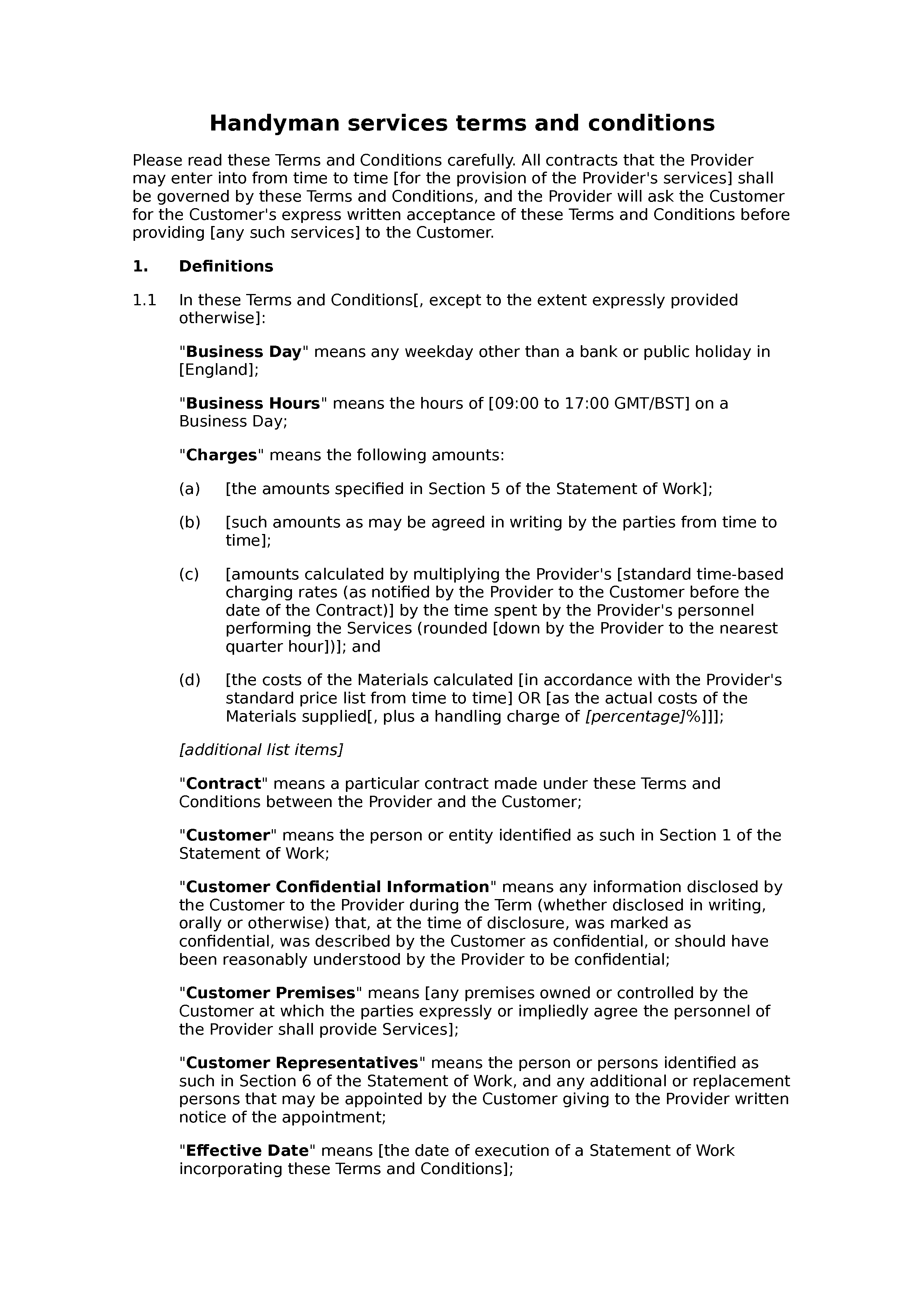 handyman services terms and conditions docular handyman terms and conditions template