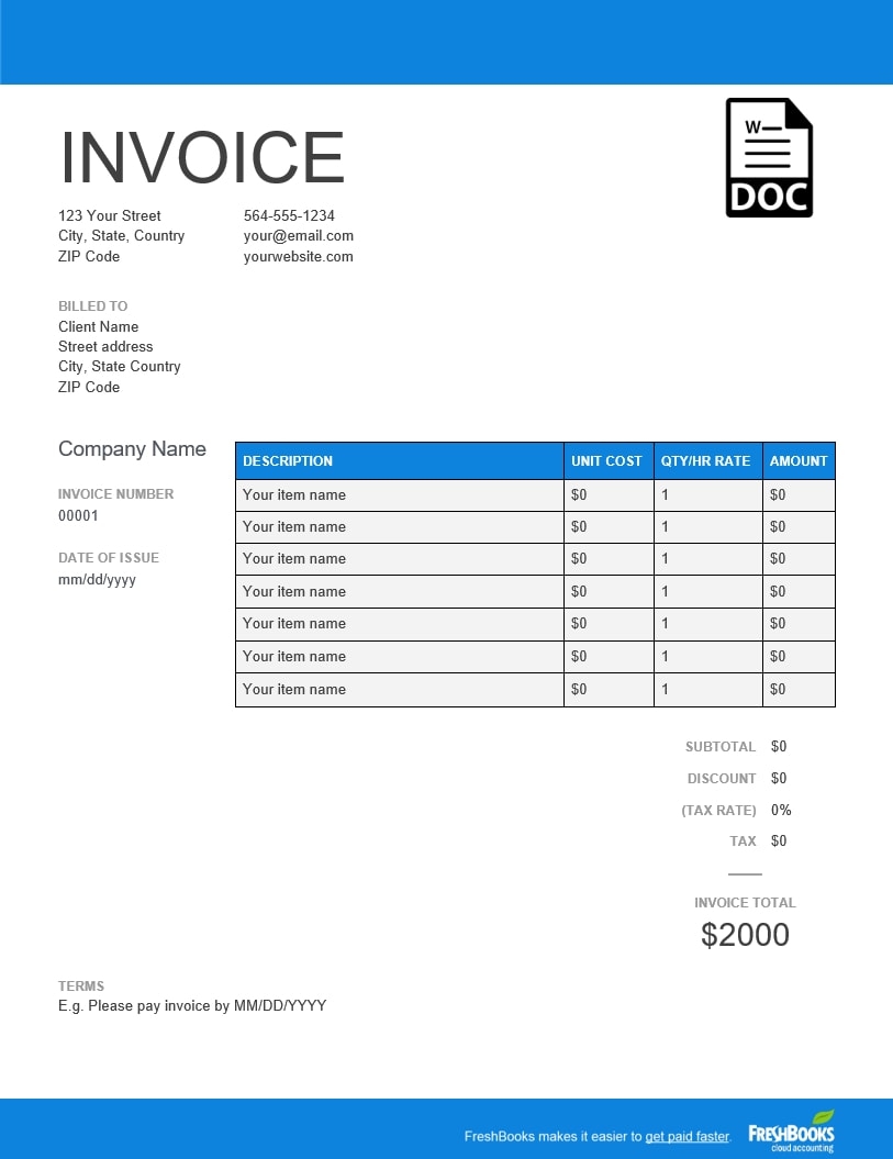 Template For Invoice In Word