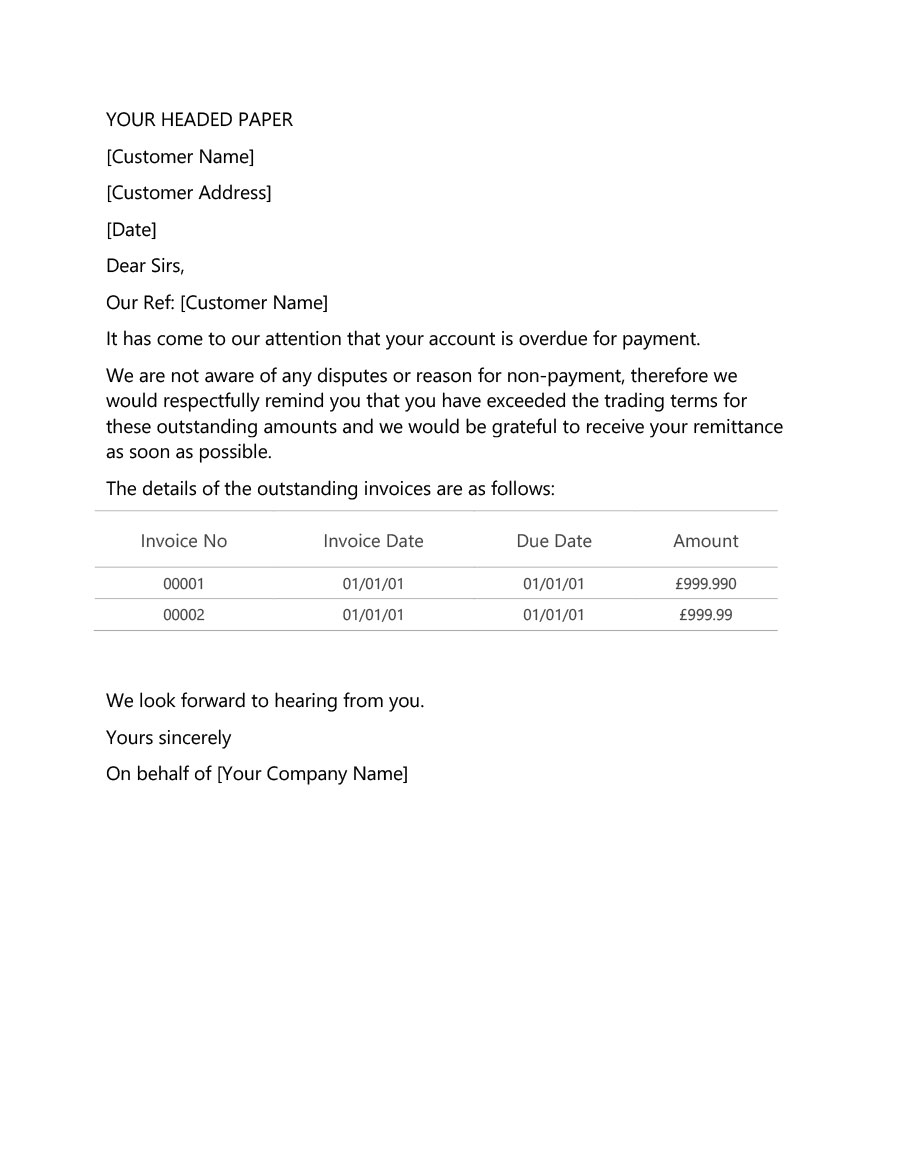 outstanding invoices letter template