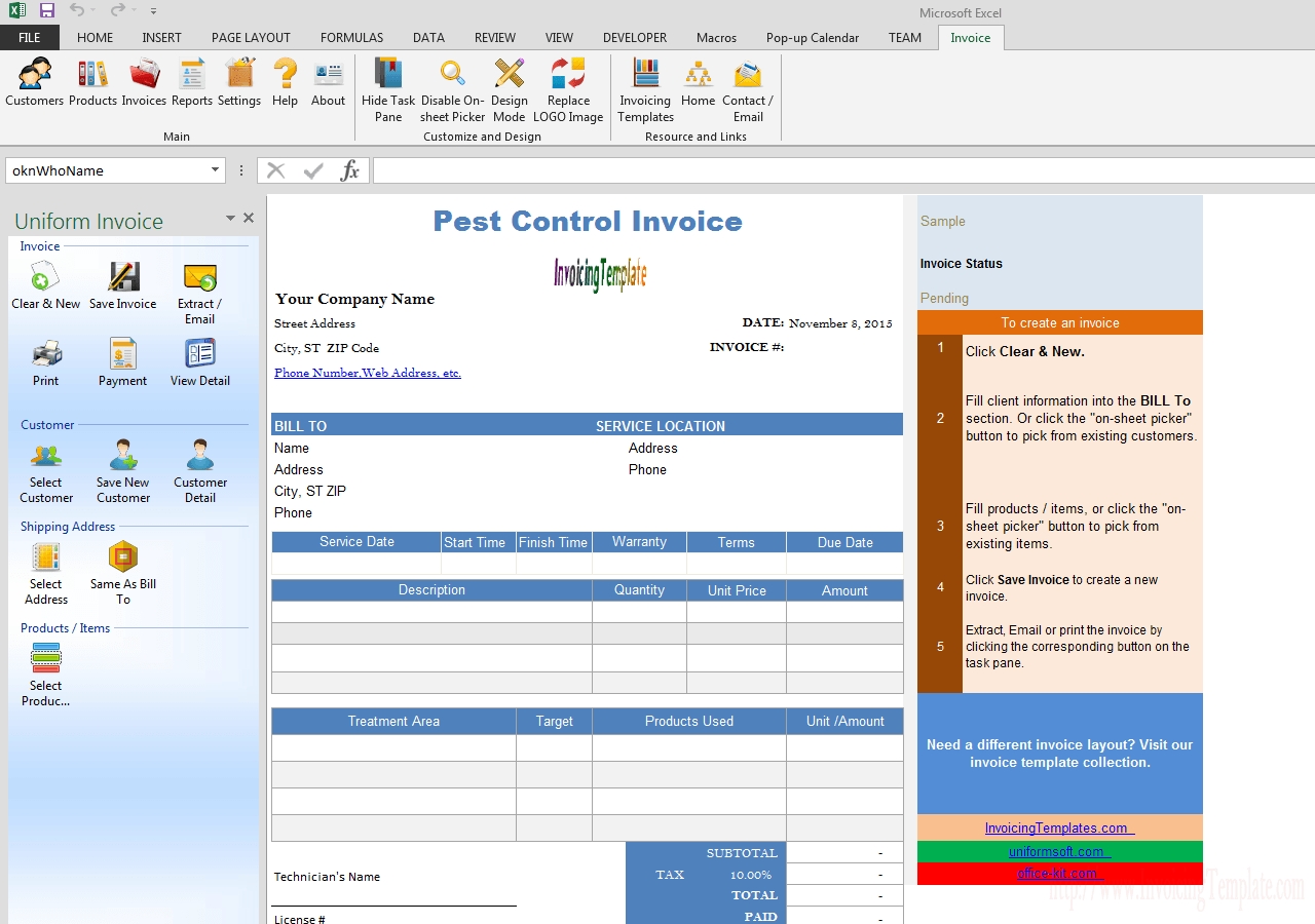 pest control invoice work order pest control service bill