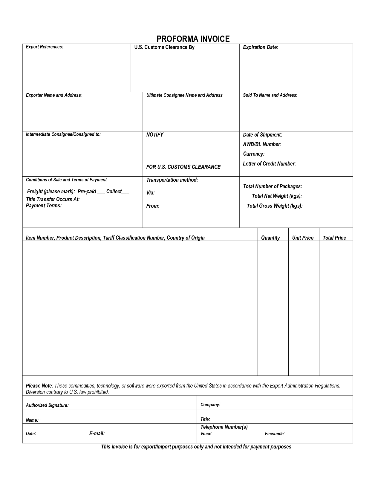 us customs commercial invoice template