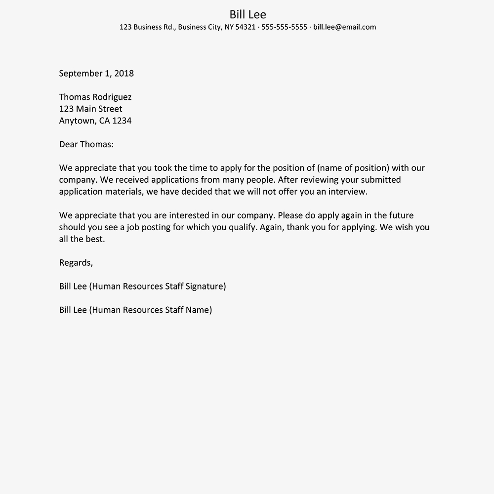 rejection letter sample for unsuccessful applicants rejection of bills letter