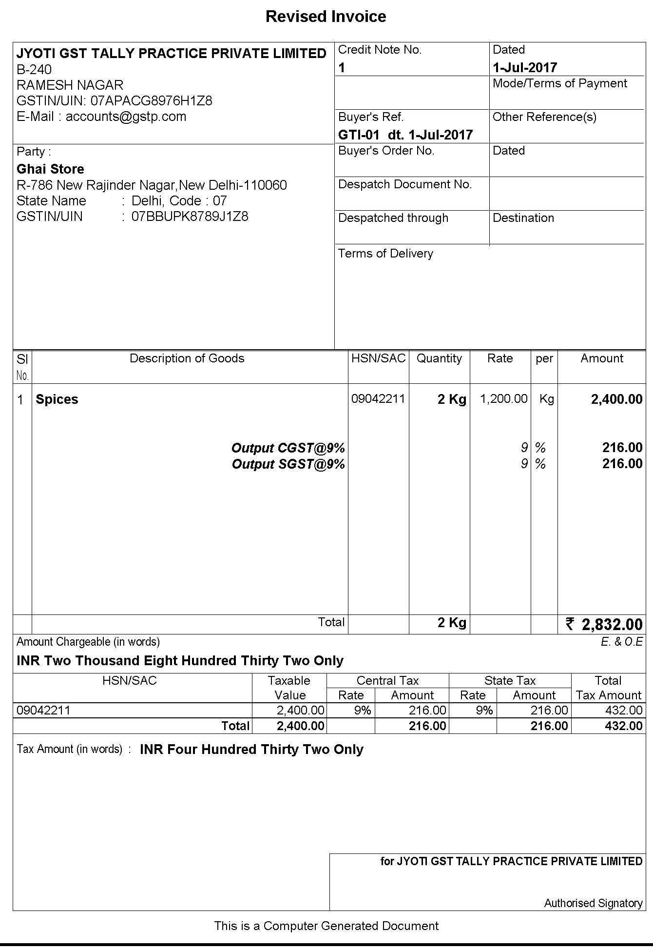 Tax Invoice Format Under Gst Invoice Template Ideas