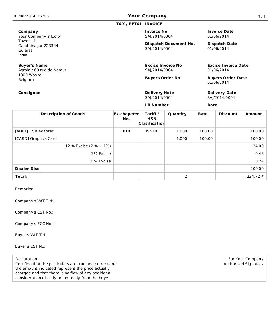 Excise Duty Invoice Format In Excel * Invoice Template Ideas