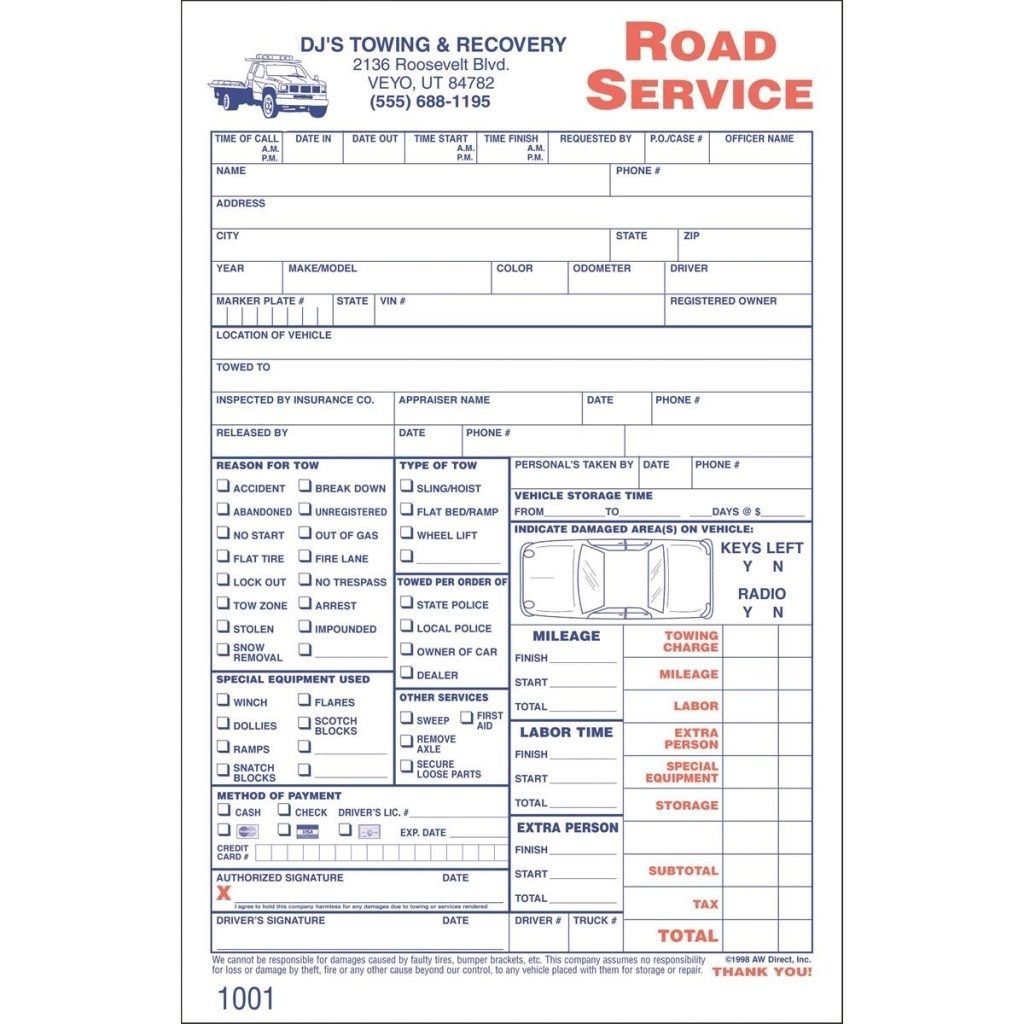 Free Printable Tow Invoice Template