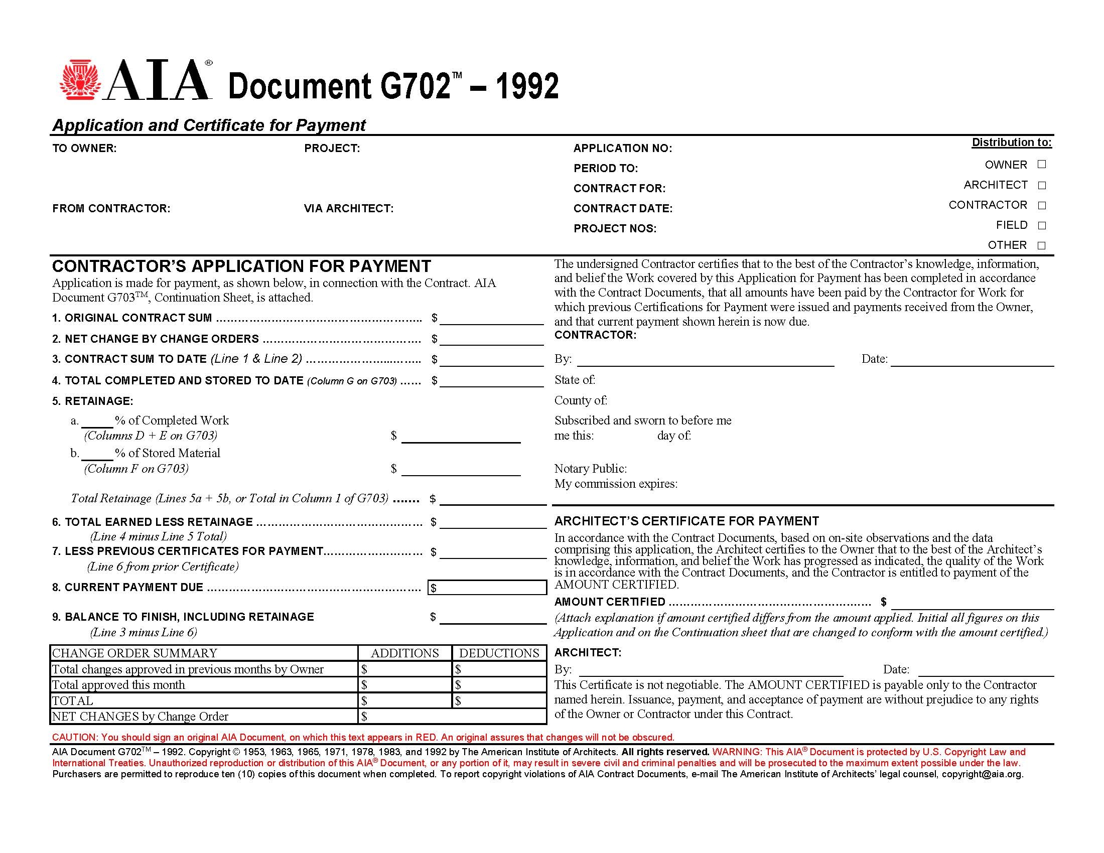 aia forms g702 g703 application certificate and continuation aia pay application form
