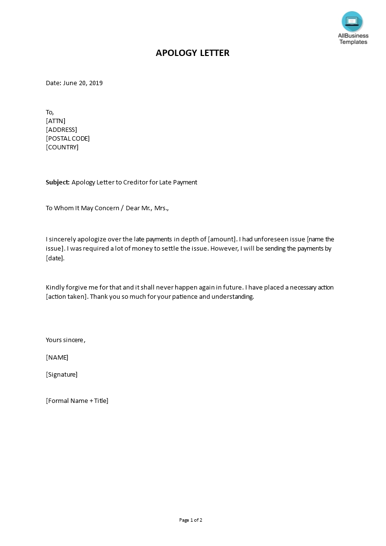 apology letter to creditor for late payment templates at sample apology letter for late invoice