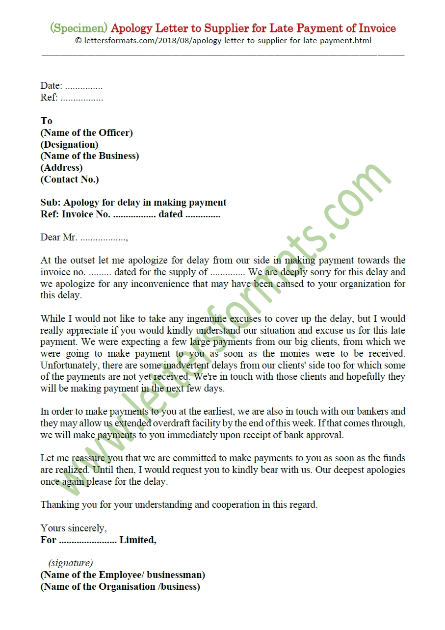 apology letter to supplier for late payment of invoice sample sample apology letter for late invoice