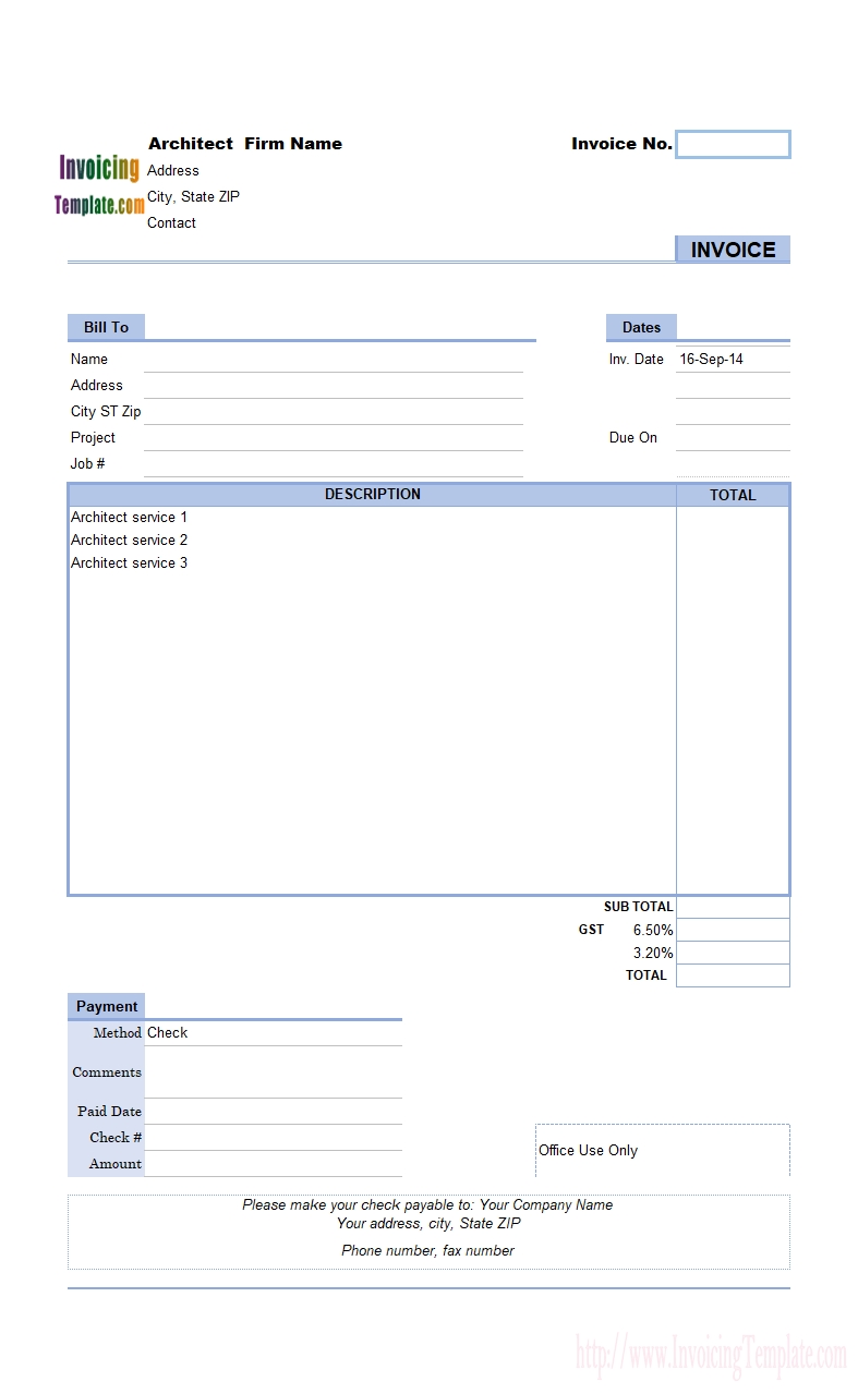 Architect Invoice Template Excel * Invoice Template Ideas