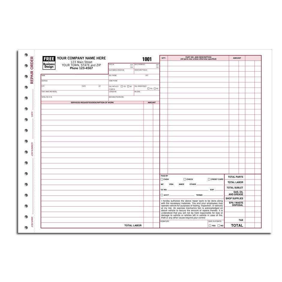 auto repair invoice work orders receipt printing free auto repair forms for transmissions shops
