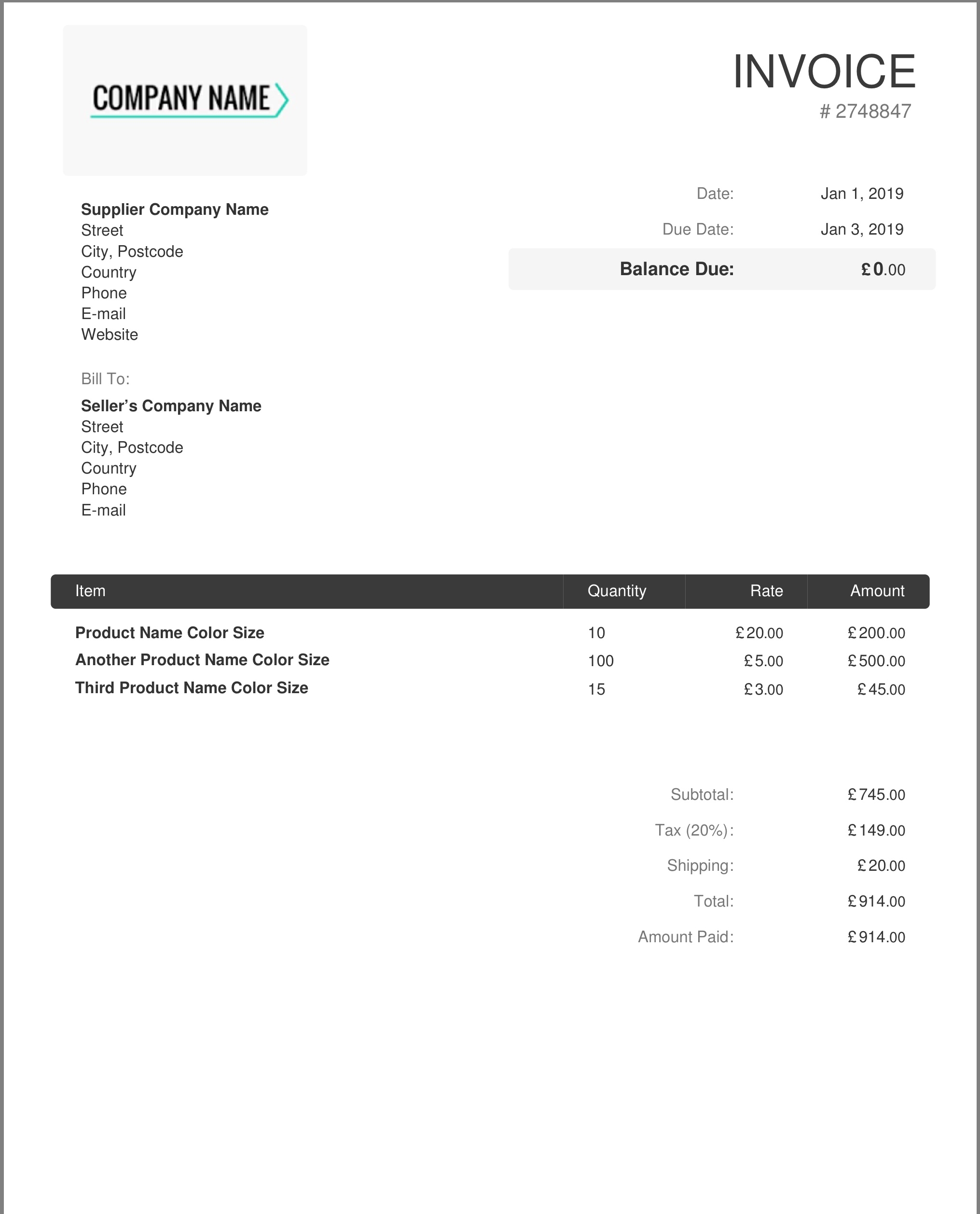 Image Of Invoice For Amazon