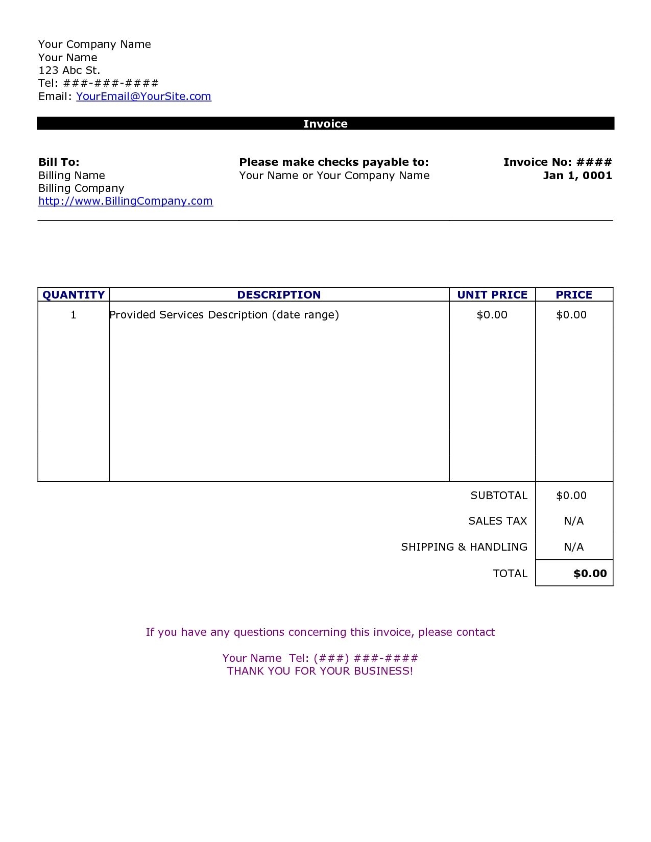 Format Of Custom Invoice