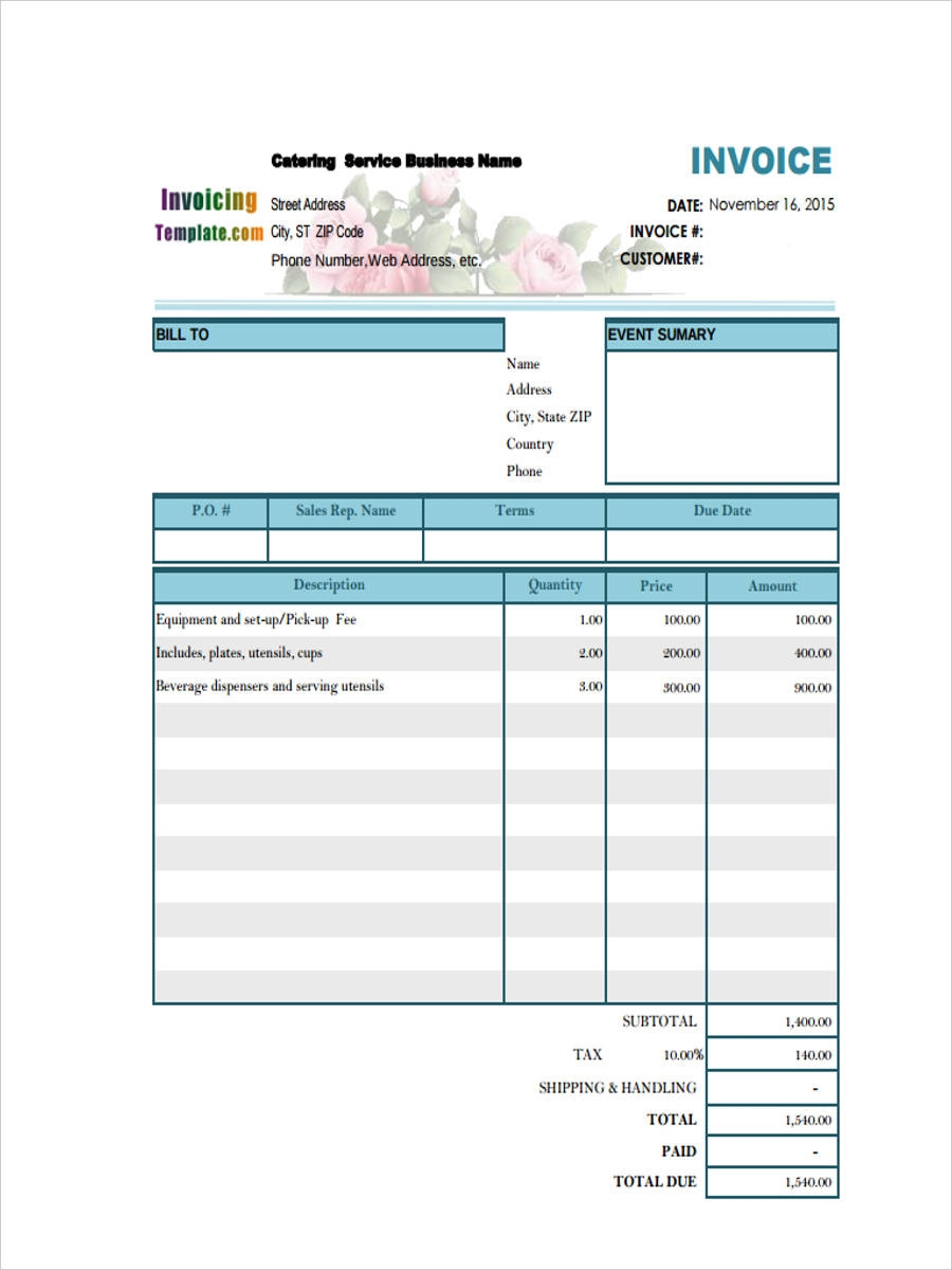 free 8 catering invoice forms in pdf sample of catering invoice