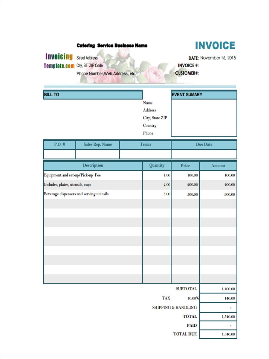 Sample Of Catering Invoice * Invoice Template Ideas