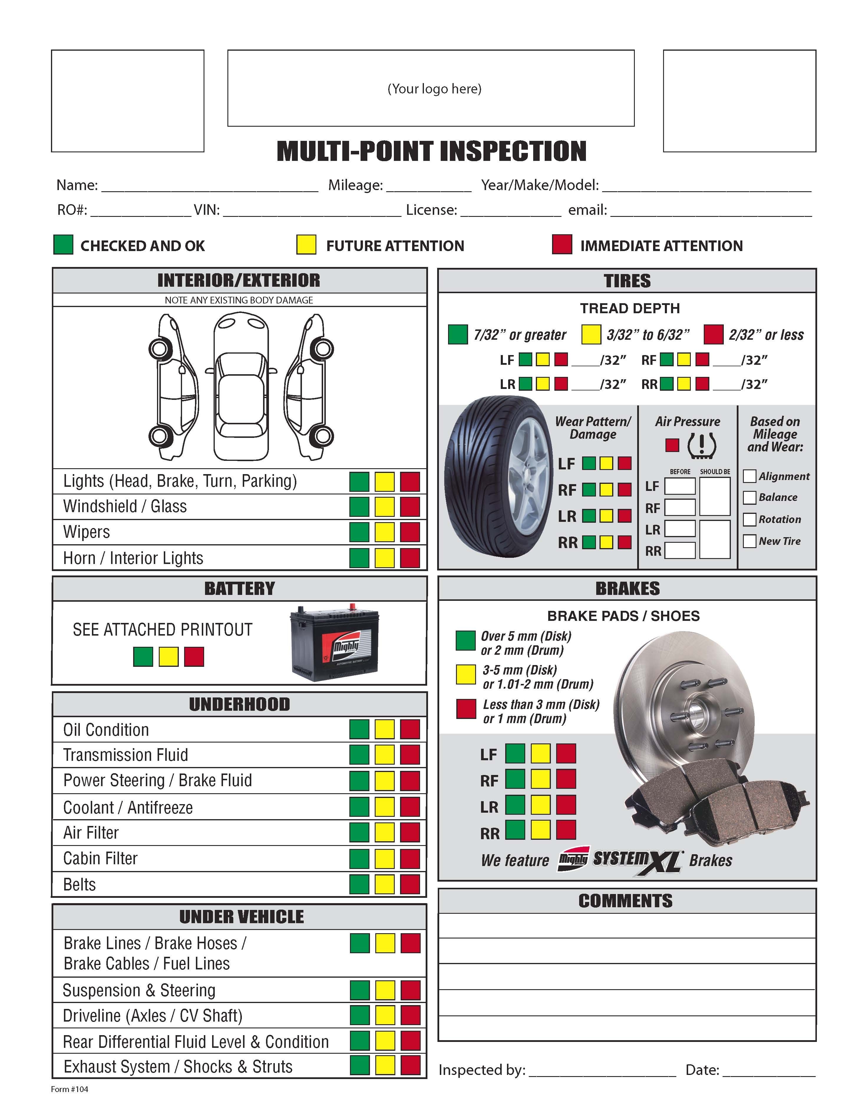image result for vehicle parts checklist automotive mechanic checklist template ideas