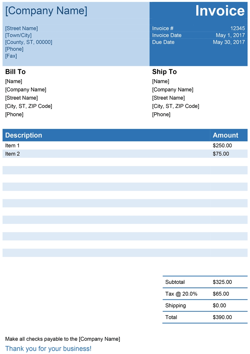 Ms Office 2003 Invoice Template