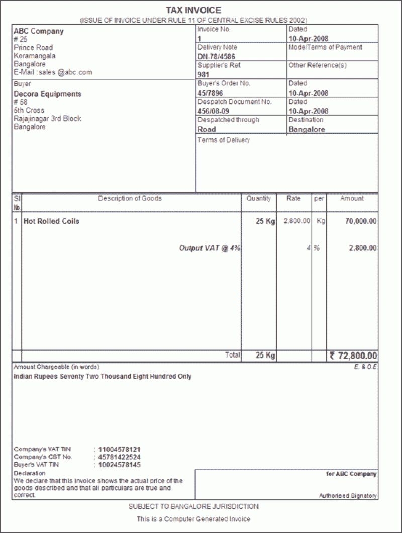 Tally Gst Invoice Template In Excel