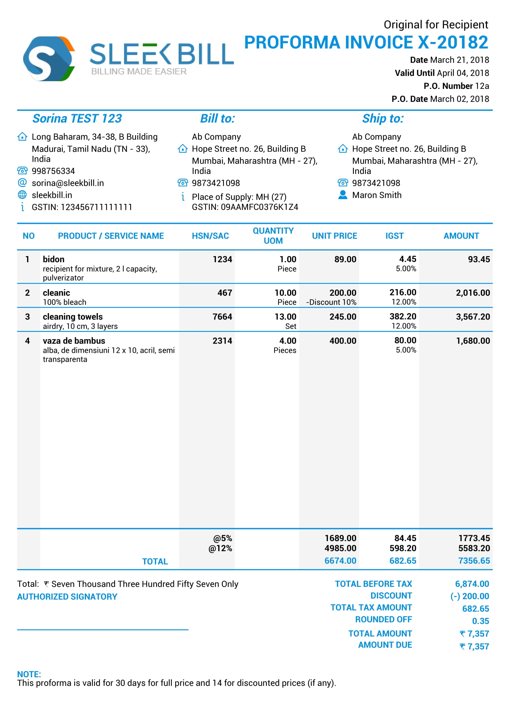 proforma payment