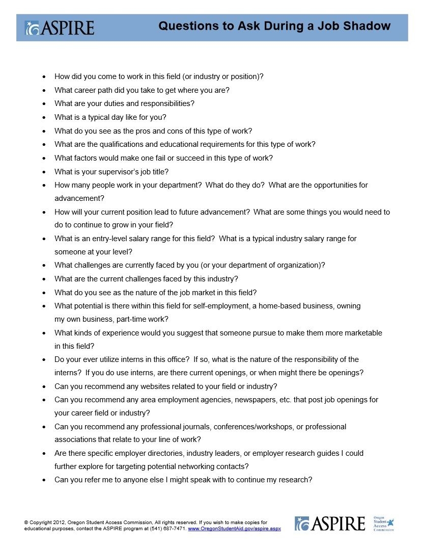 questions to ask during a job shadow pdf job shadowing work shadowing reminder letter reminder