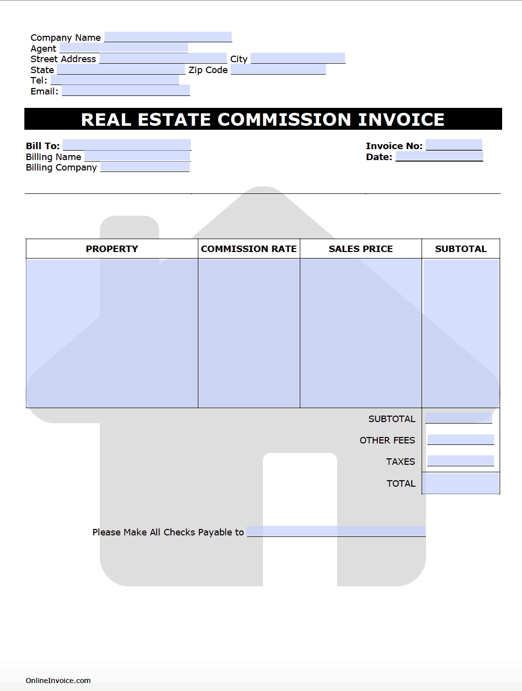 real estate commission invoice template onlineinvoice real estate agent invoice template