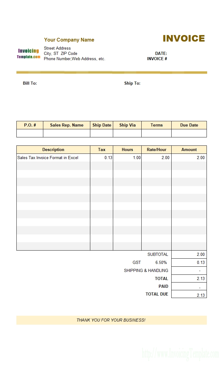 sales tax invoice format in excel gst invoice format print