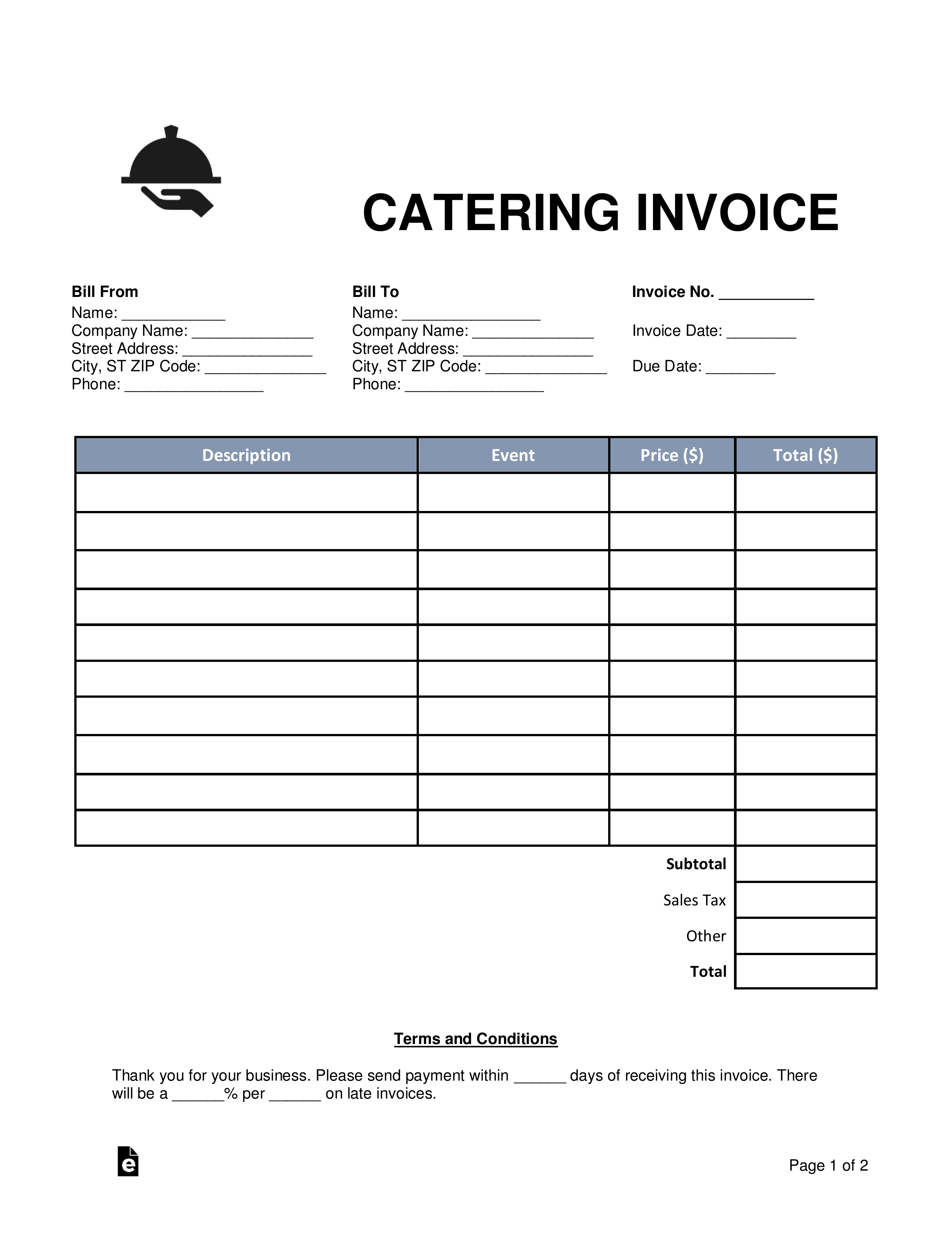 Sample Of Catering Invoice