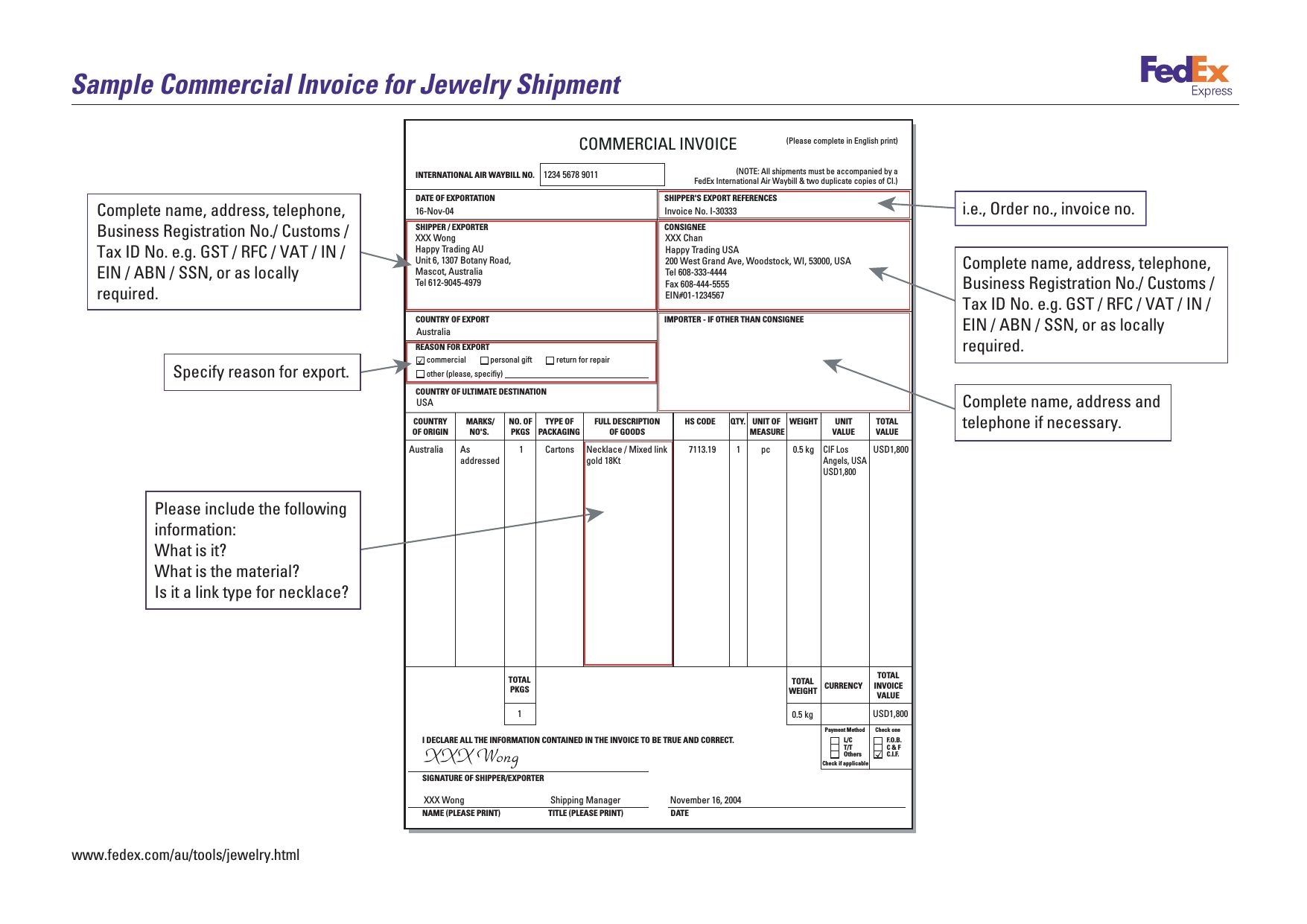 sample commercial invoice for jewelry shipment no commercial invoice with no commercial value