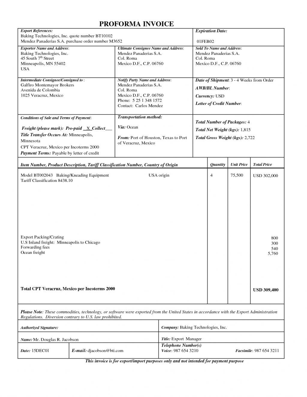 Indian Export Commercial Invoice
