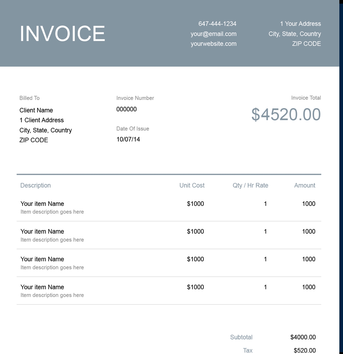 sample invoice template free download send in minutes typical layout of an invoice