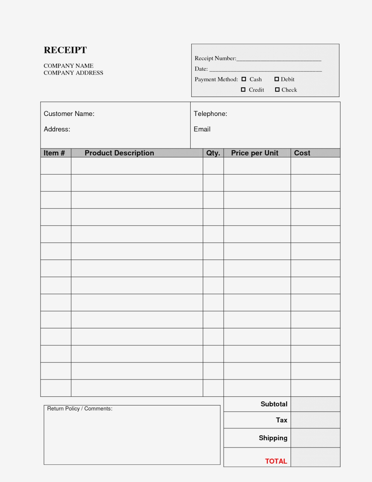 Editable Sales Receipt Template