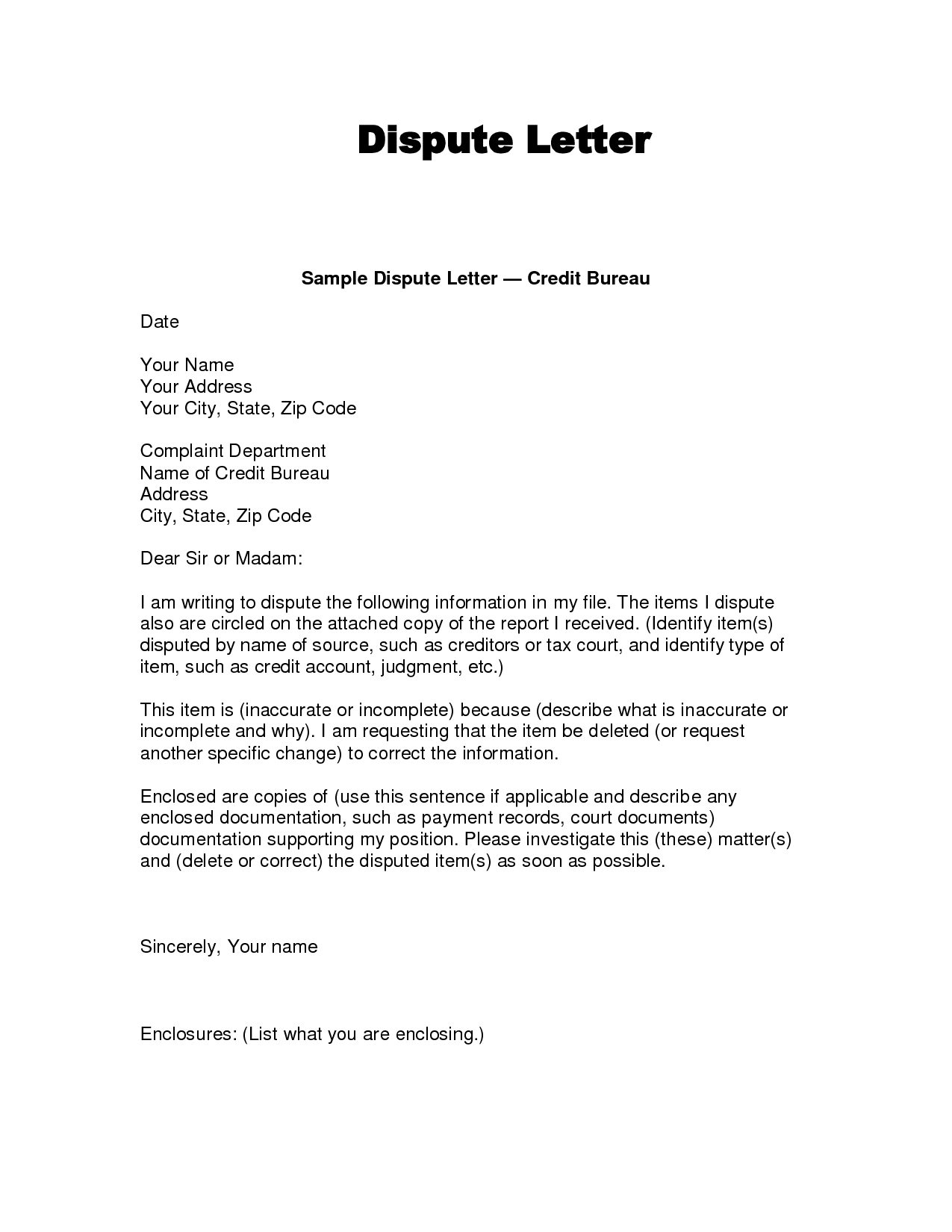 Sample 609 Dispute Letter
